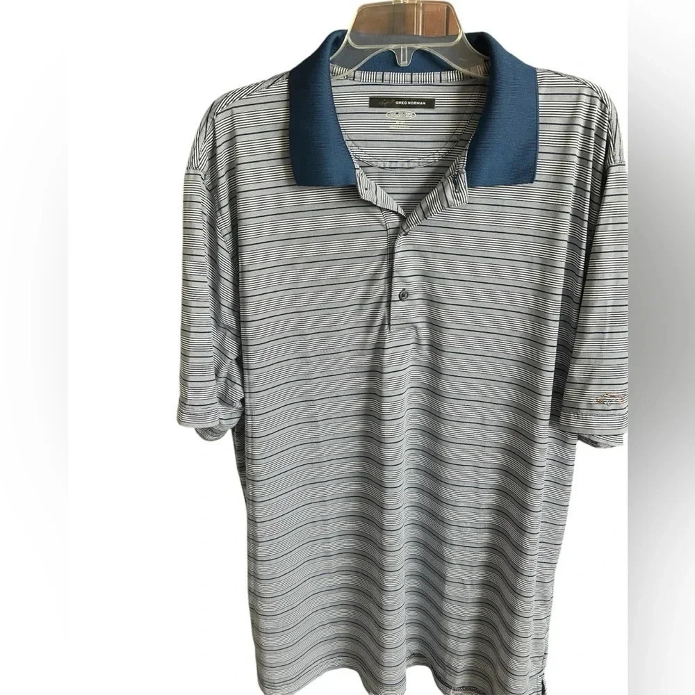 Greg Norman Blue Stripe PlayDry Performance Golf Polo Coastal Prep Men’s XL